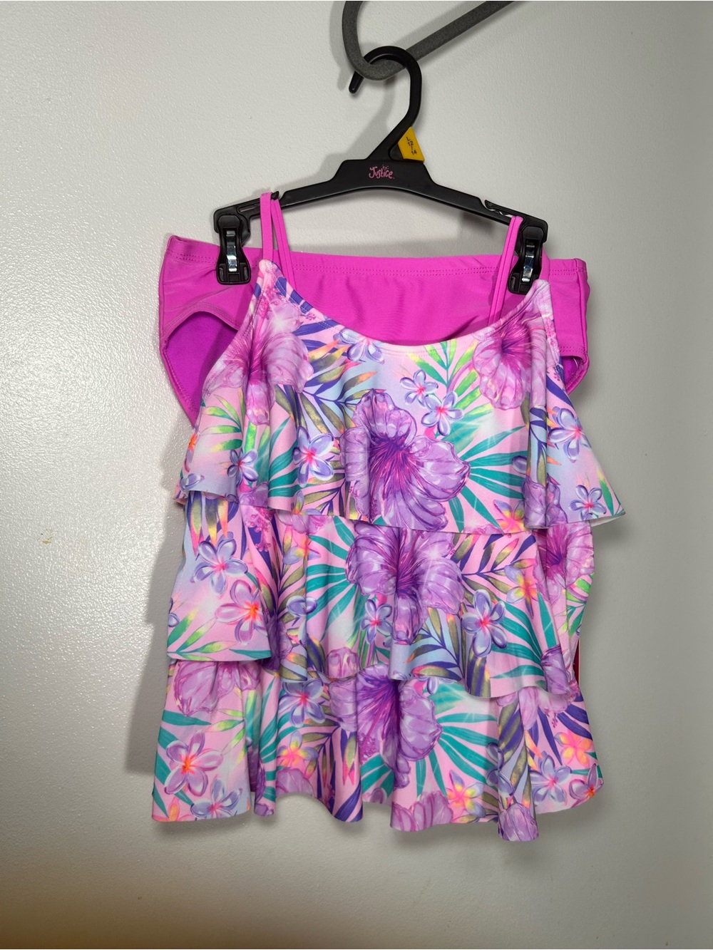 Justice Pink & Purple Floral Ruffle Camisole